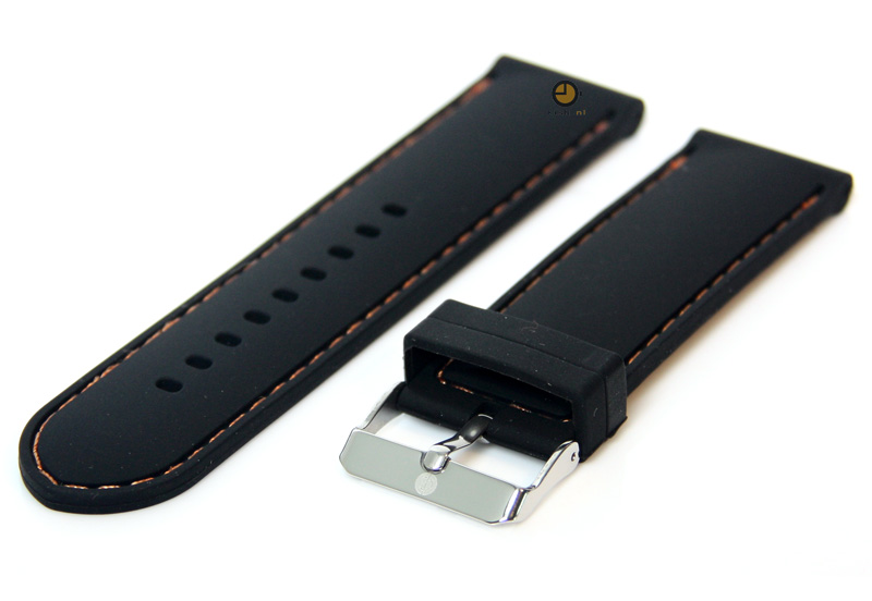 Horlogeband 24mm siliconen zwart-oranje