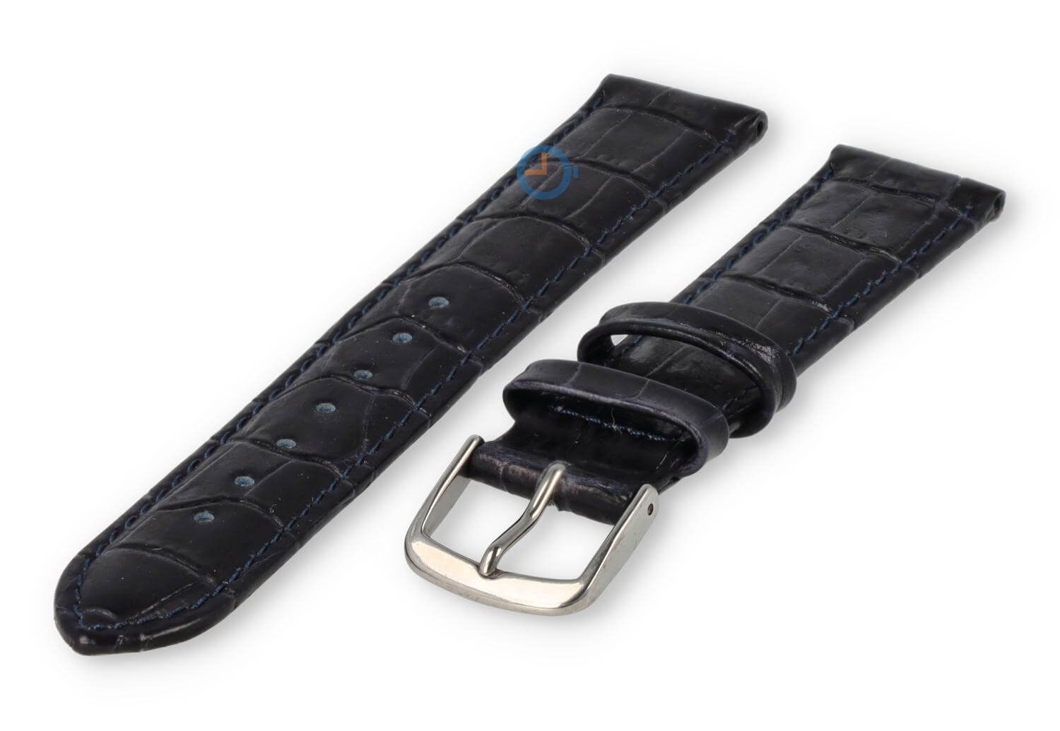 Horlogeband leer met krokoprint - 16mm - donkerblauw