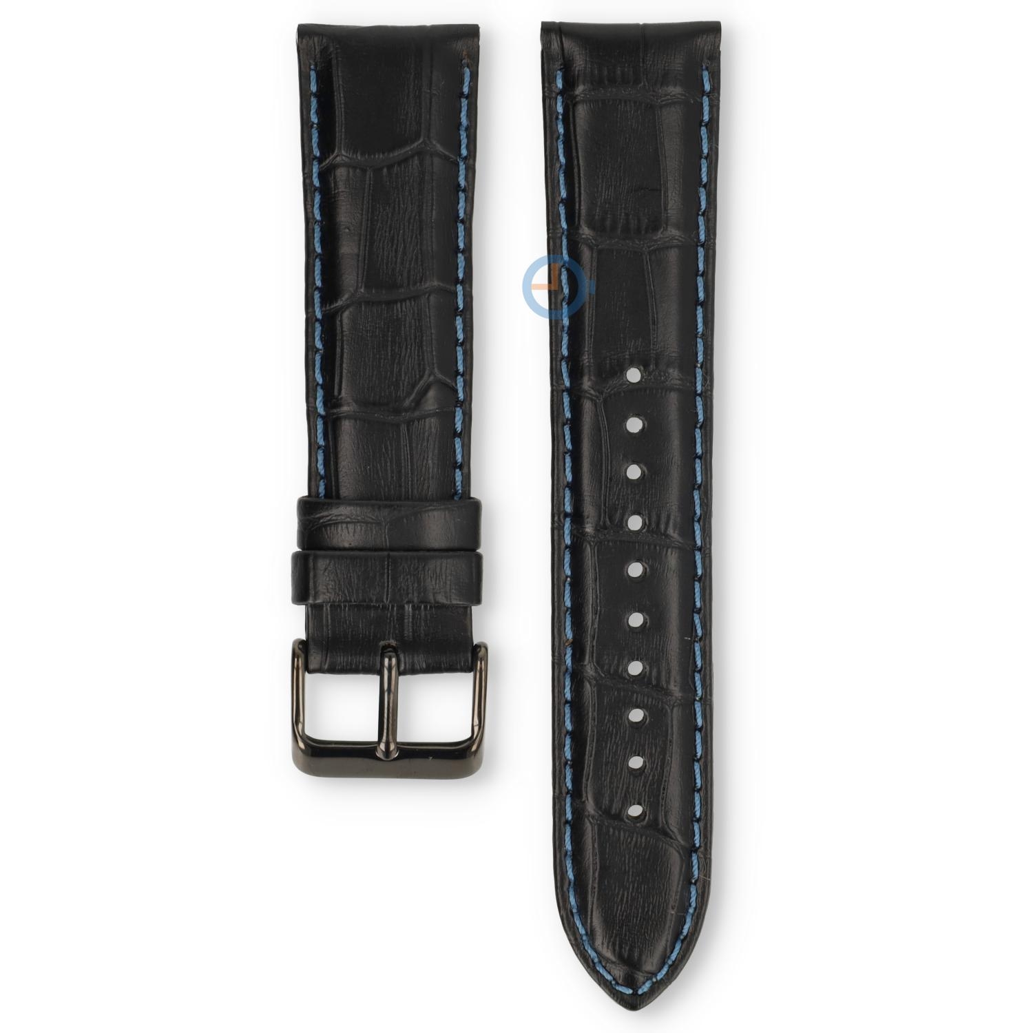Universele 22mm zwart leren horlogeband - Pulsar