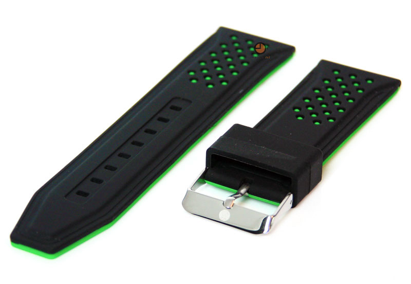 26mm siliconen horlogeband zwart-groen