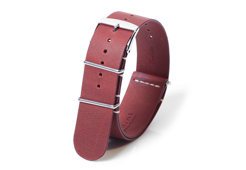 Horlogeband 22mm nato kalfsleer wijnrood