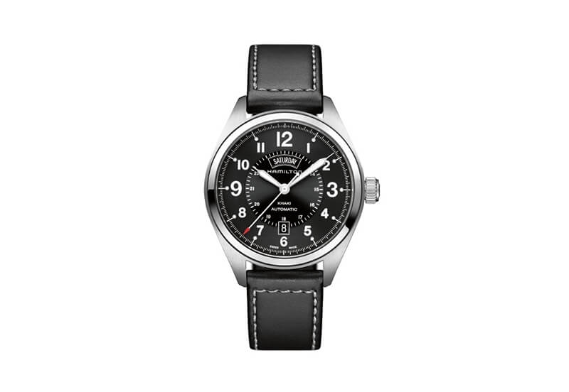 Hamilton horlogeband H70505733 - zwart leer