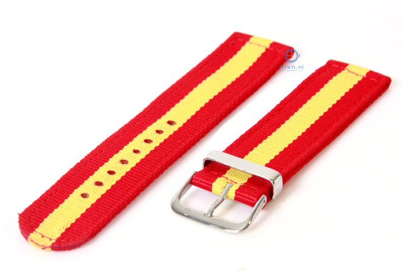 Horlogeband 20mm rood/geel nylon