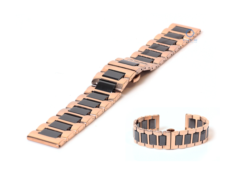 Horlogeband 20mm staal rosegoud/zwart