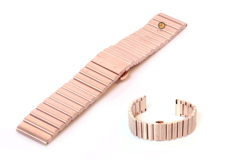 Horlogeband 24mm mat staal rosegoud