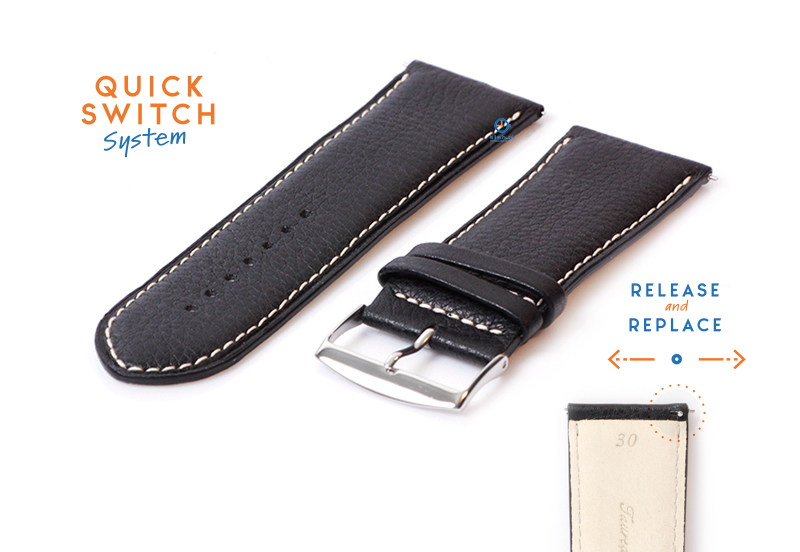 Horlogeband 30mm kalfsleer zwart