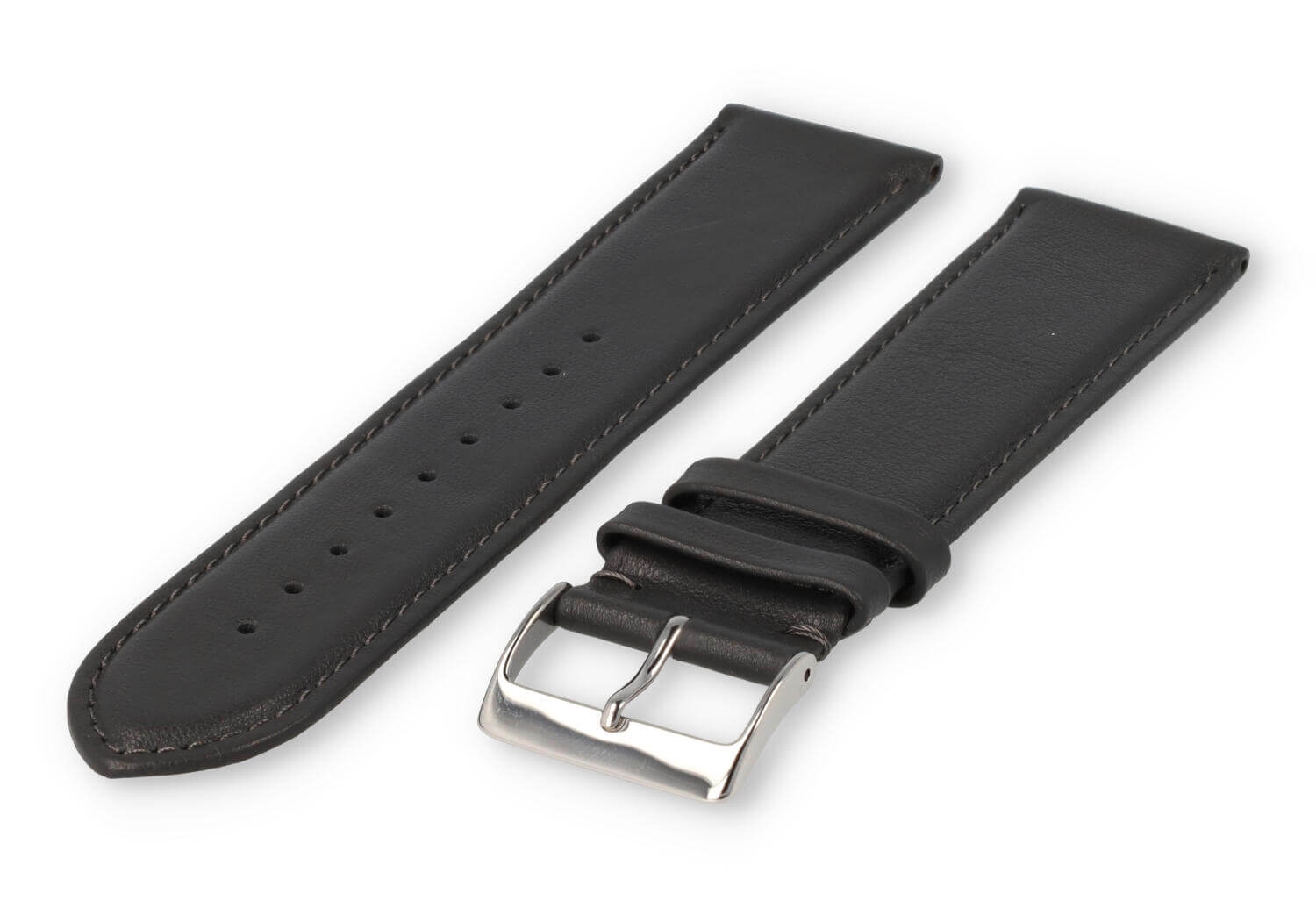 XL horlogeband glad leer - 24mm - donkergrijs