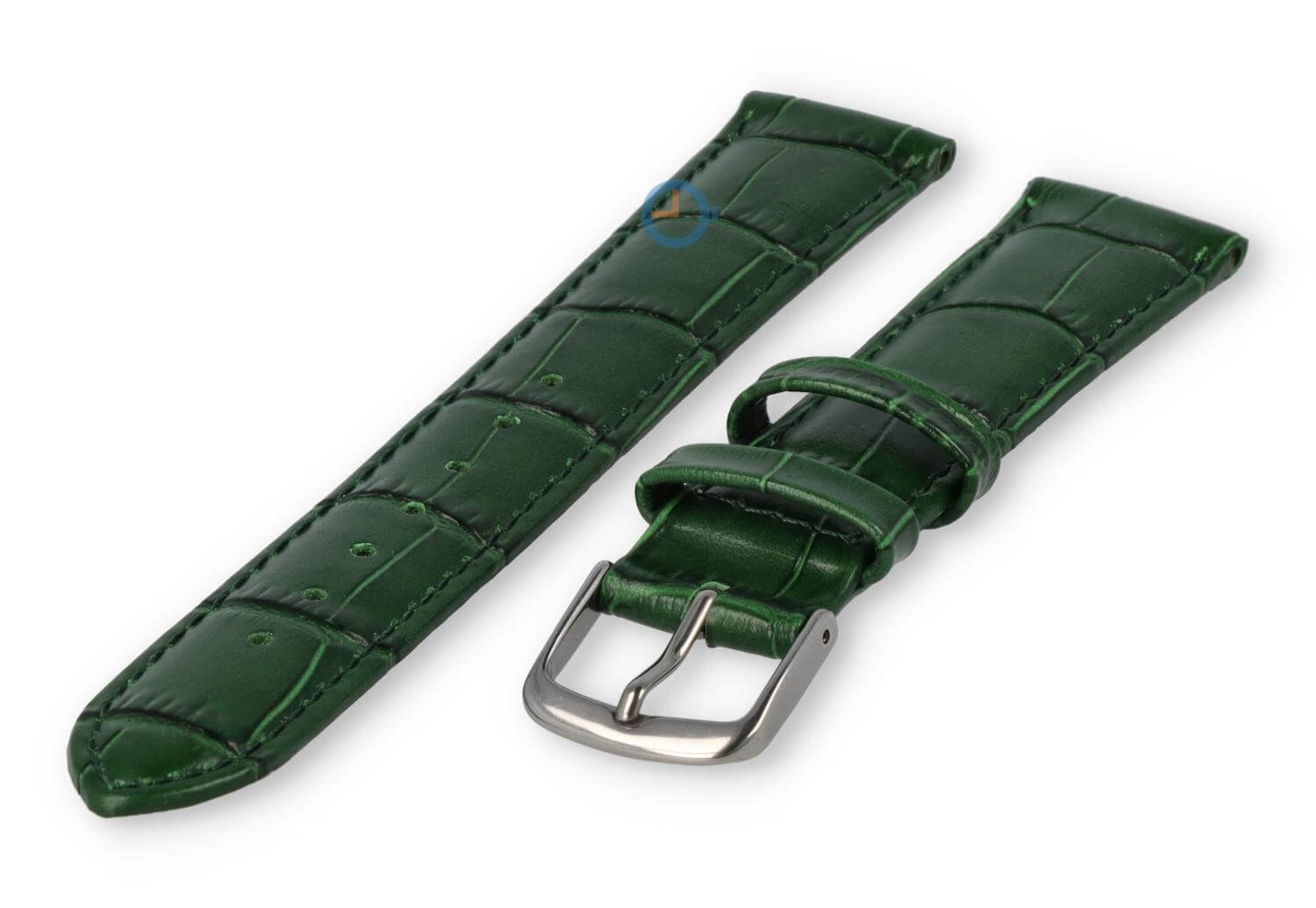 Horlogeband leer met krokoprint - 16mm - jachtgroen
