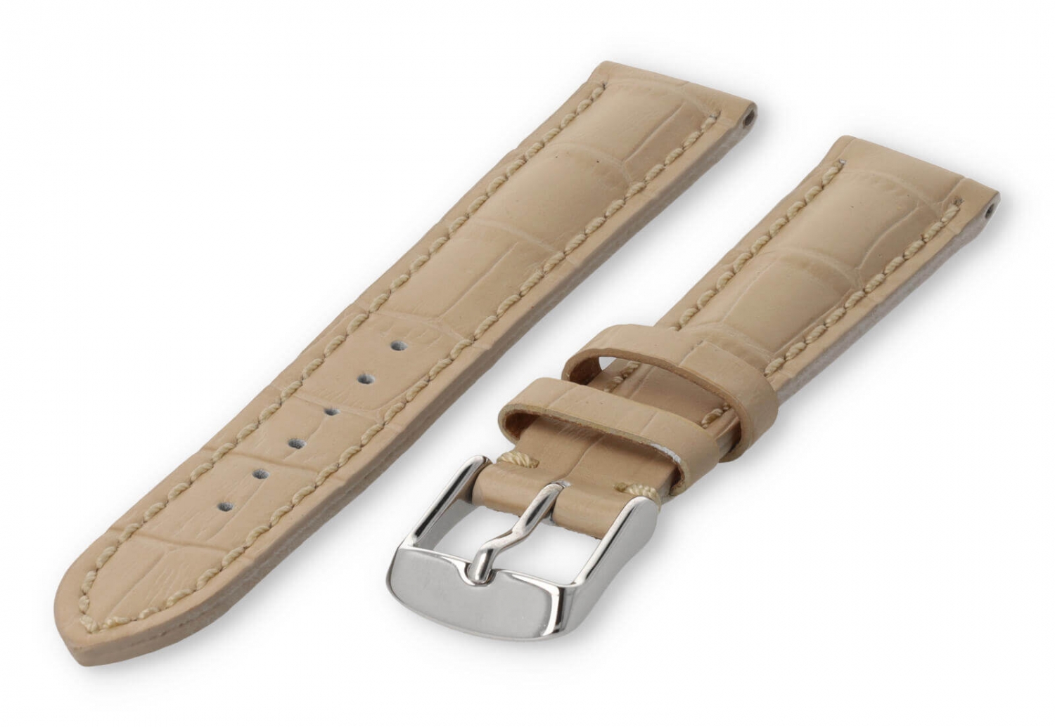 Horlogeband met krokoprint 18mm beige leer