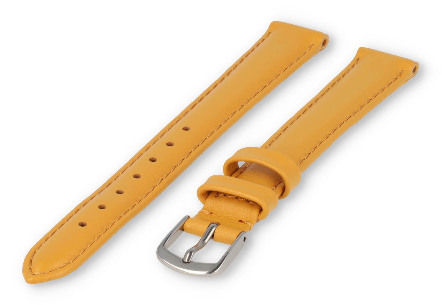 XL horlogeband glad leer - 14mm - mosterdgeel