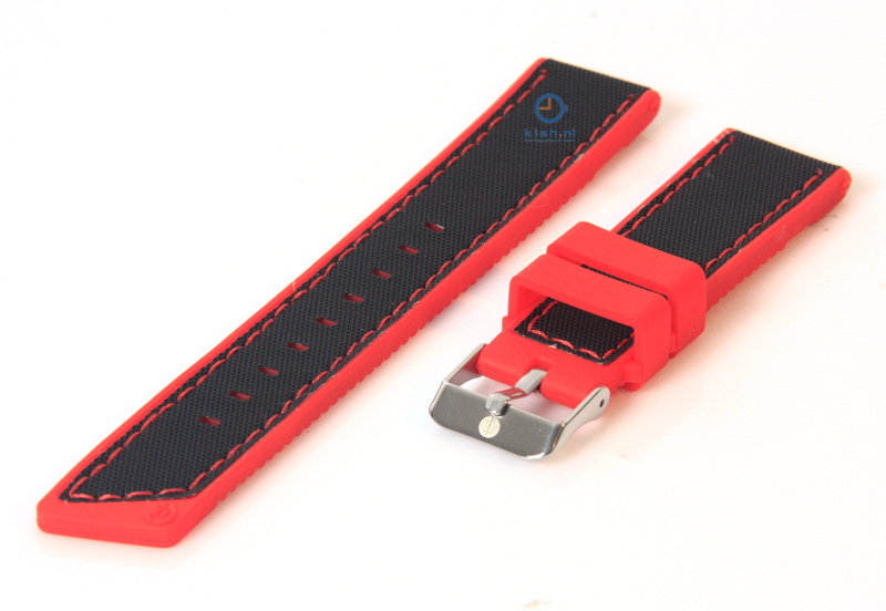 Horlogeband 22mm siliconen zwart-rood