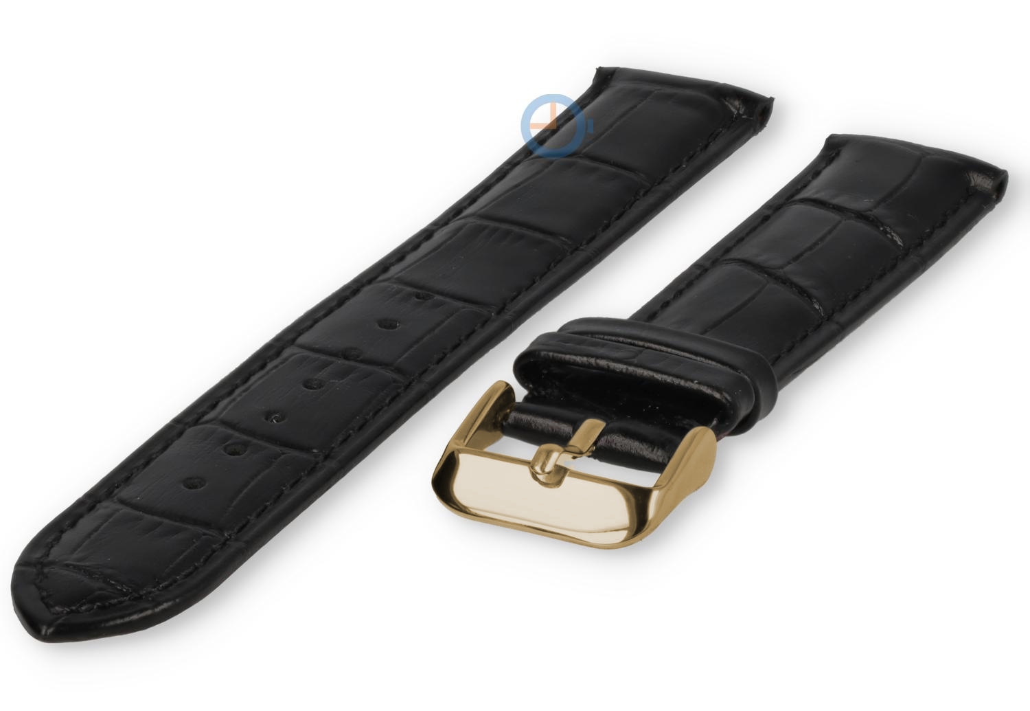 Horlogebandje 19mm - croco leer - zwart - goud