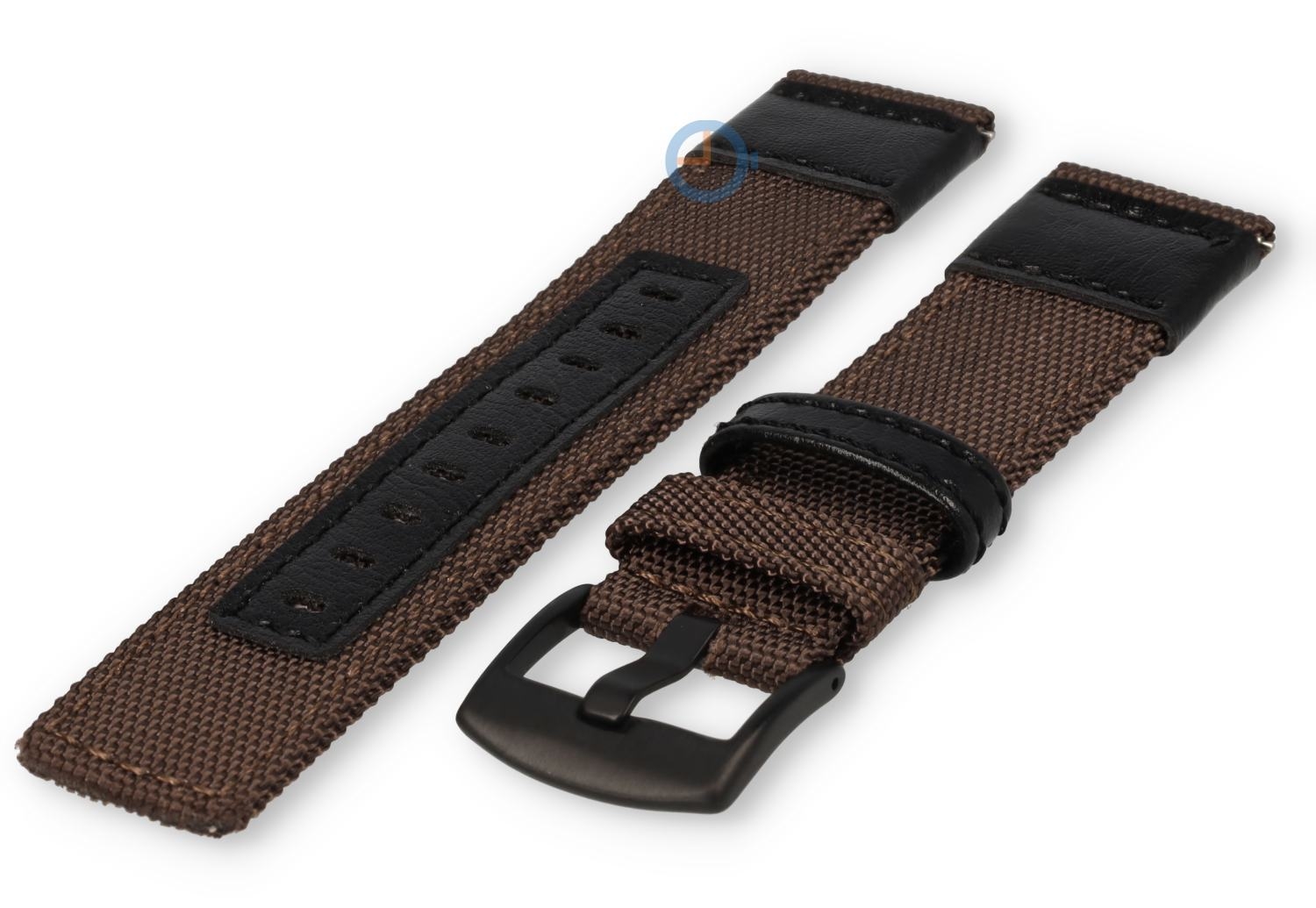 Hybride horlogeband - nylon/leer - 22mm bruin