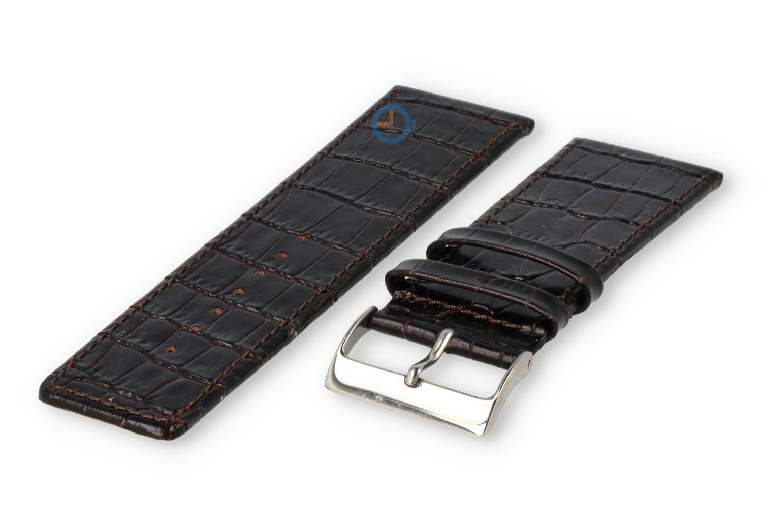 Kalfsleder band met croco-reliëf - 28mm - donkerbruin