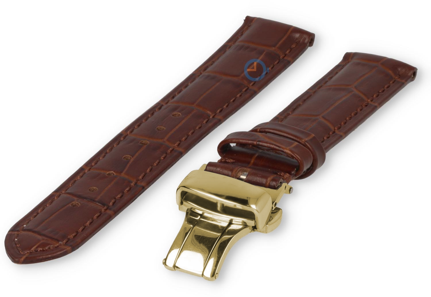 Luxe Hamilton horlogeband donkerbruin leer - vlindersluiting (goud) - 16mm