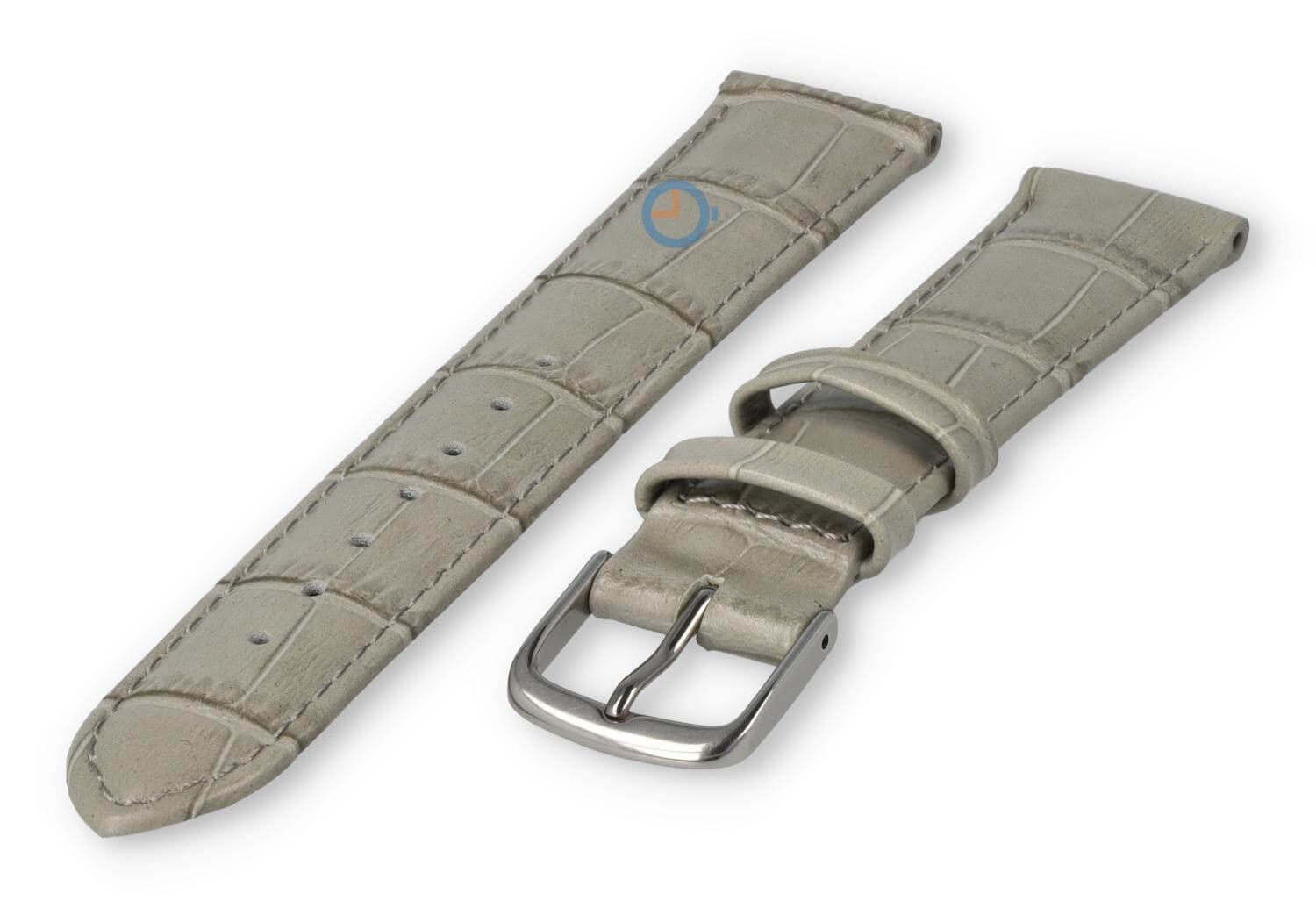 Horlogeband leer met krokoprint - 16mm - lichtgrijs