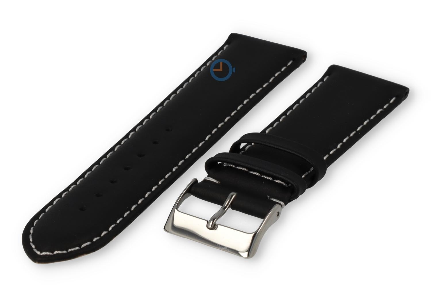 Oneven maat horlogeband leer - 23mm - zwart