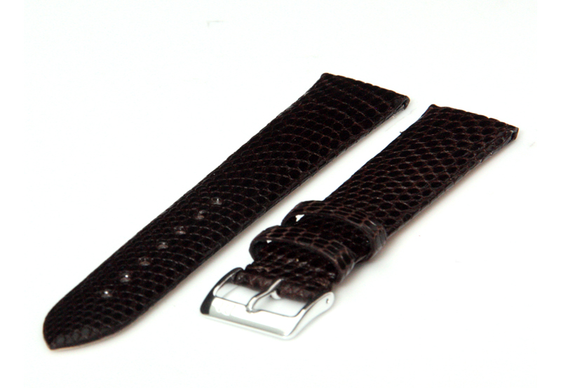 Horlogeband 22mm Donkerbruin hagedissenleer XL