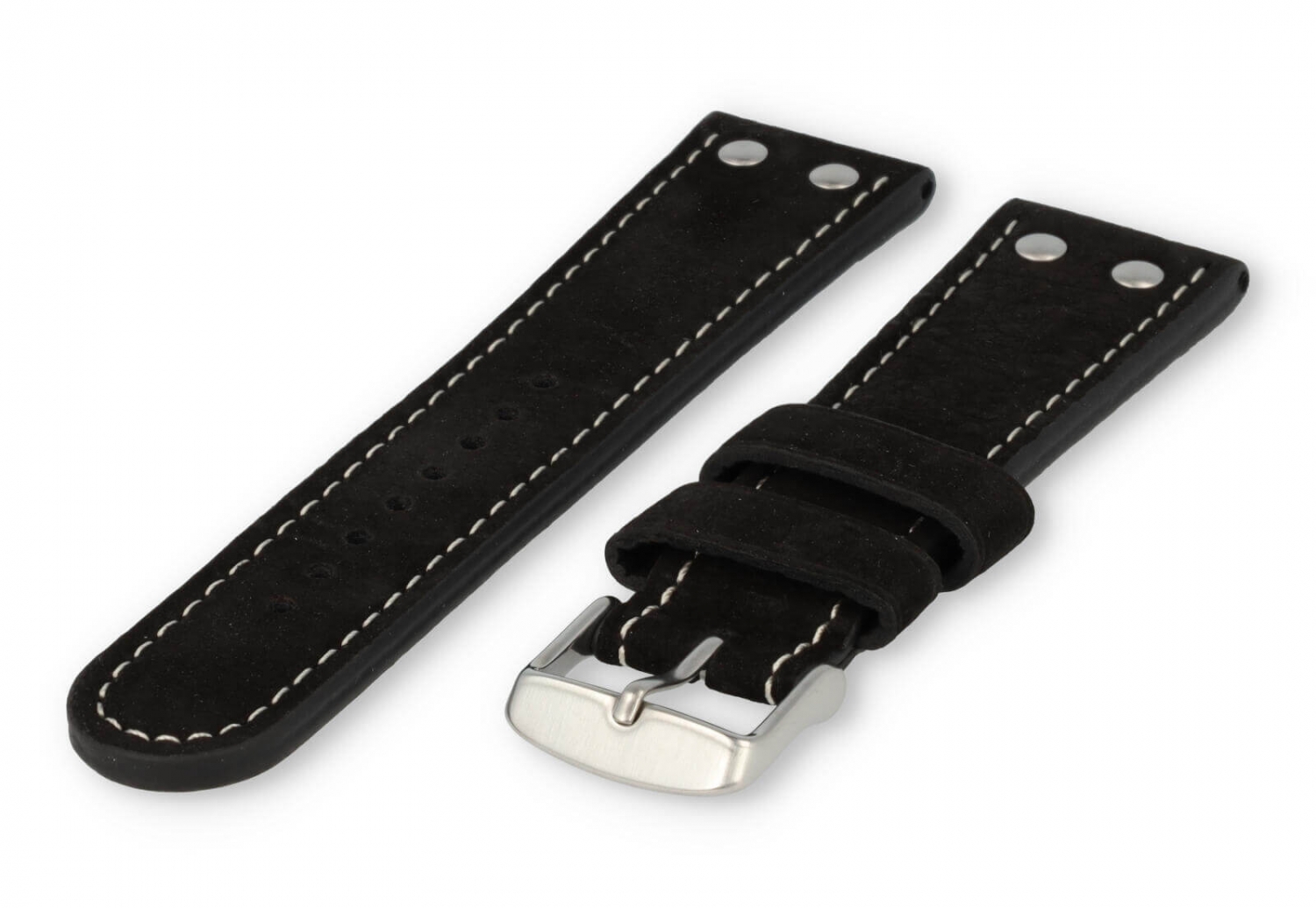 Flieger horlogeband 24mm zwart leer