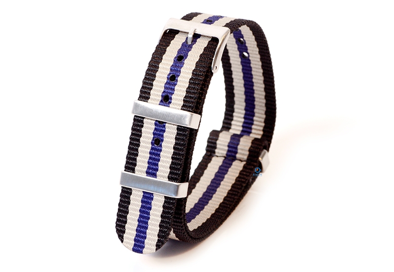 Horlogeband 20mm nylon tricolor zwart/grijs/blauw