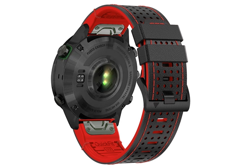 Premium 26mm bandje - leer/siliconen - zwart/rood