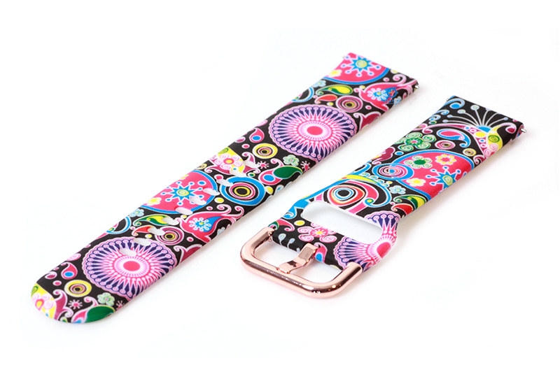 Siliconen horlogeband 20mm zwart met fleurige print