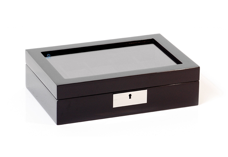 Houten horlogebox met slot voor 10 horloges - black