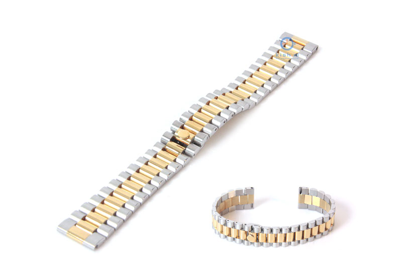 Horlogeband 18mm staal zilver goud - deels gepolijst