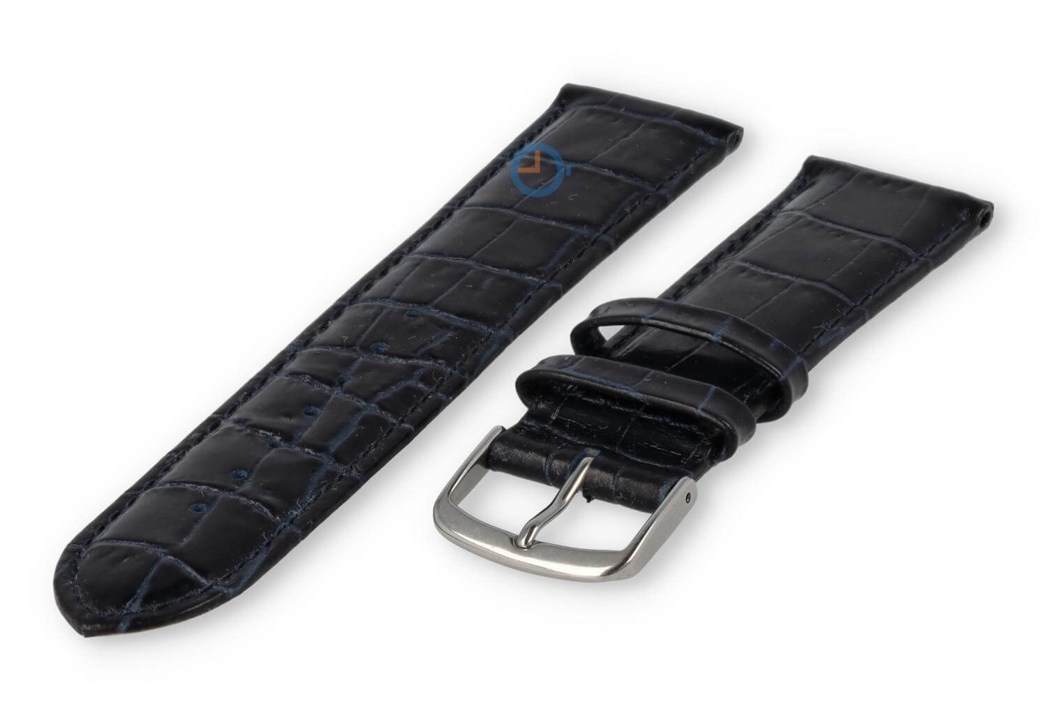 Leren horlogeband croco - 20mm - donkerblauw