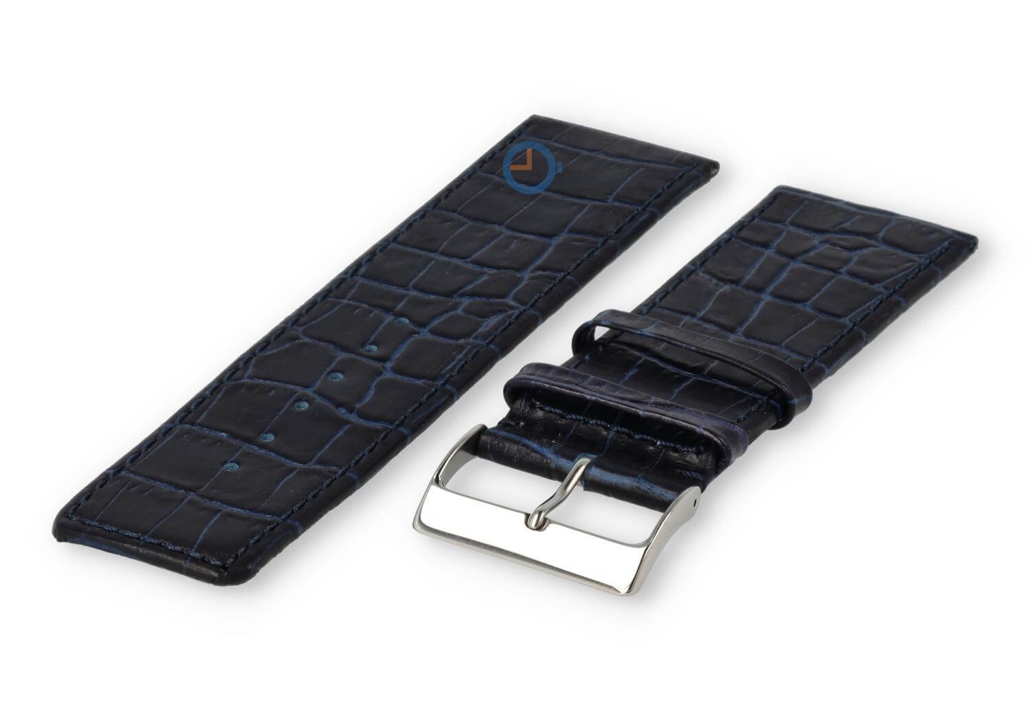 Kalfsleder band met croco-reliëf - 28mm - donkerblauw