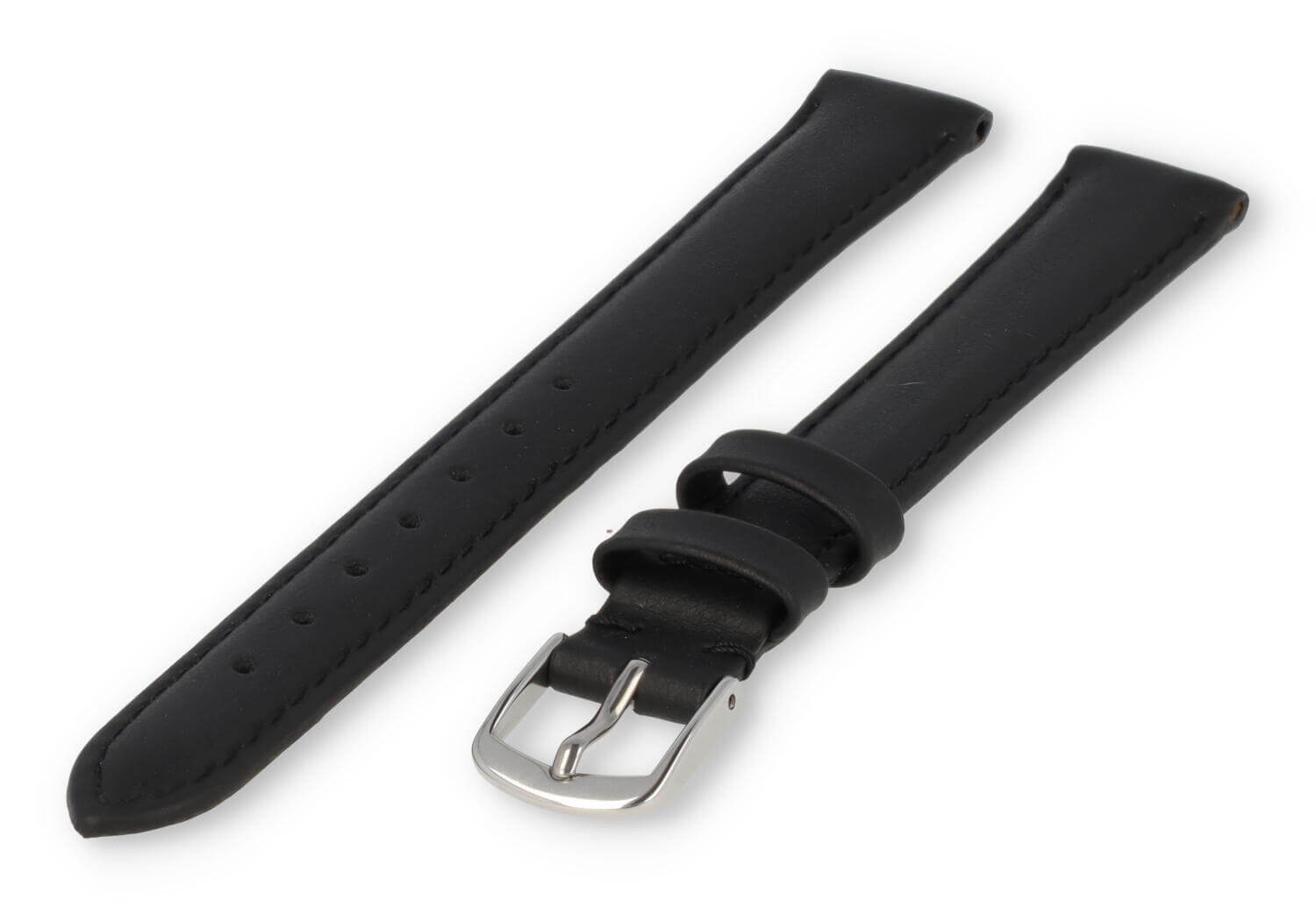 XL horlogeband glad leer - 14mm - zwart