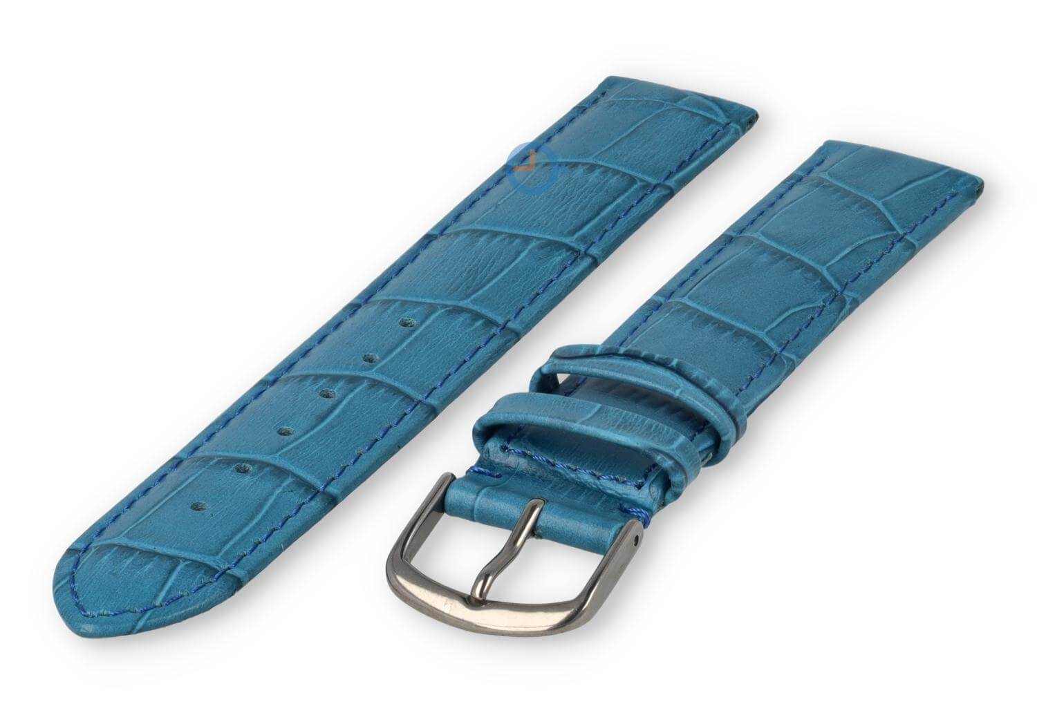 XL horlogeband leer met krokoprint - 16mm - petrol