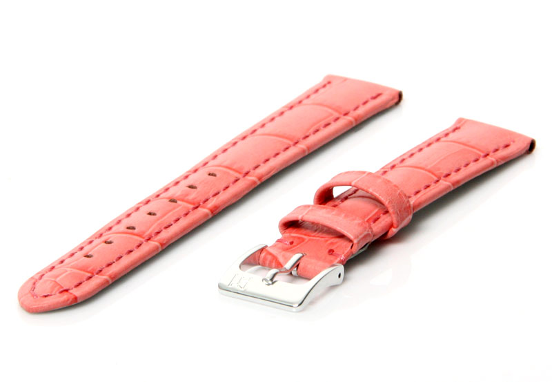 Horlogeband leer 16mm roze
