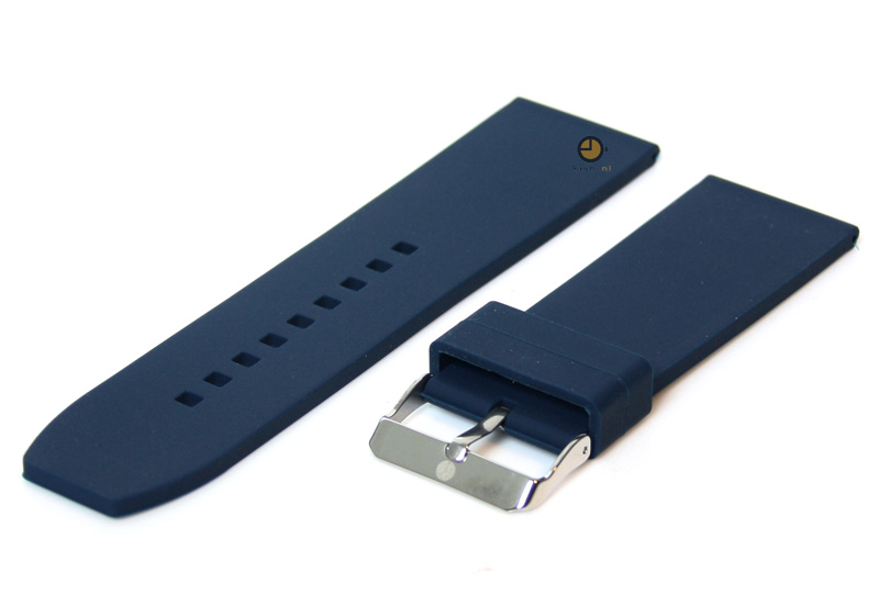 Horlogeband 24mm donkerblauw siliconen glad