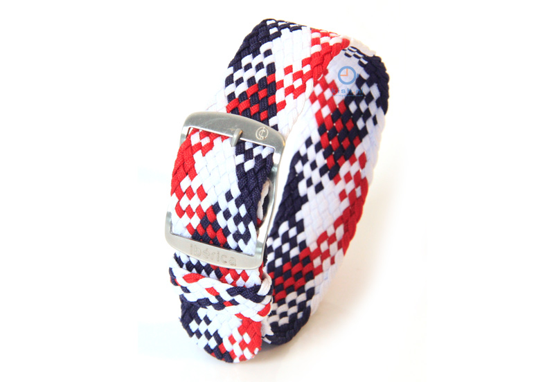 Horlogeband 20mm perlon wit/blauw/rood