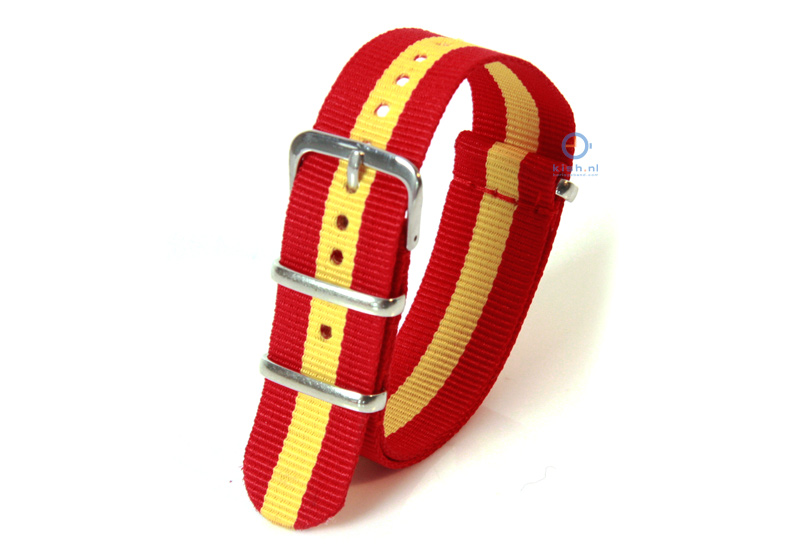 Horlogeband 18mm nylon rood/geel