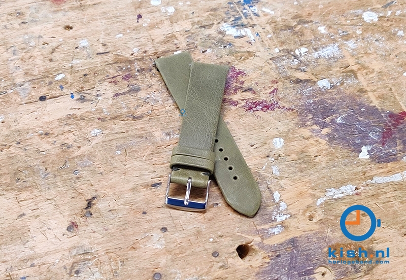 Horlogeband 18mm kaki groen leer
