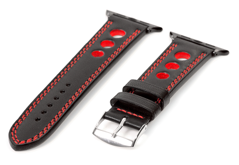 Apple Watch bandje racing zwart met rood stiksel - 44/45/46/49mm