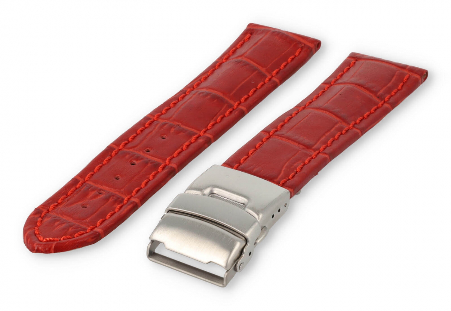Horlogeband met vouwsluiting 22mm rood leer