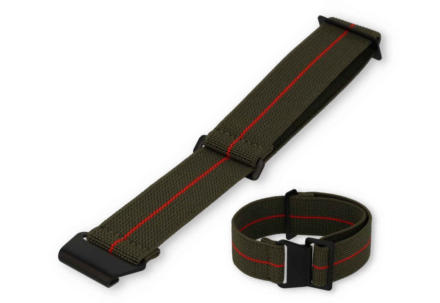 Elastische horlogeband 22mm nylon groen - rood