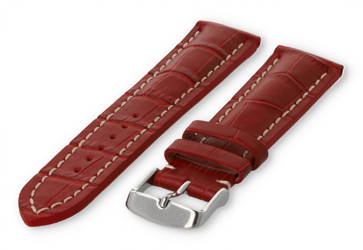 Horlogeband met krokoprint 22mm rood leer