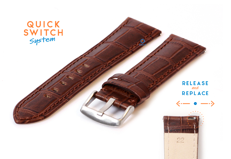 Horlogeband 22mm croco leer bruin