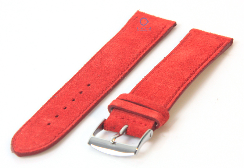 Horlogeband 20mm rood suède leer