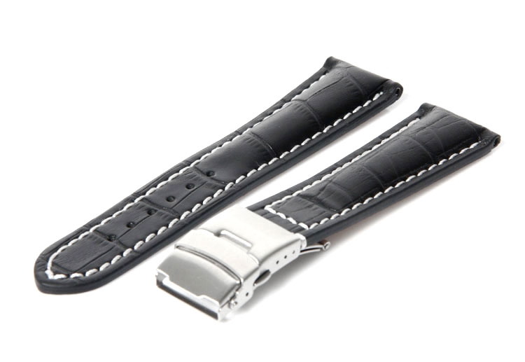 22mm kroko zwart leren horlogeband - vouwsluiting