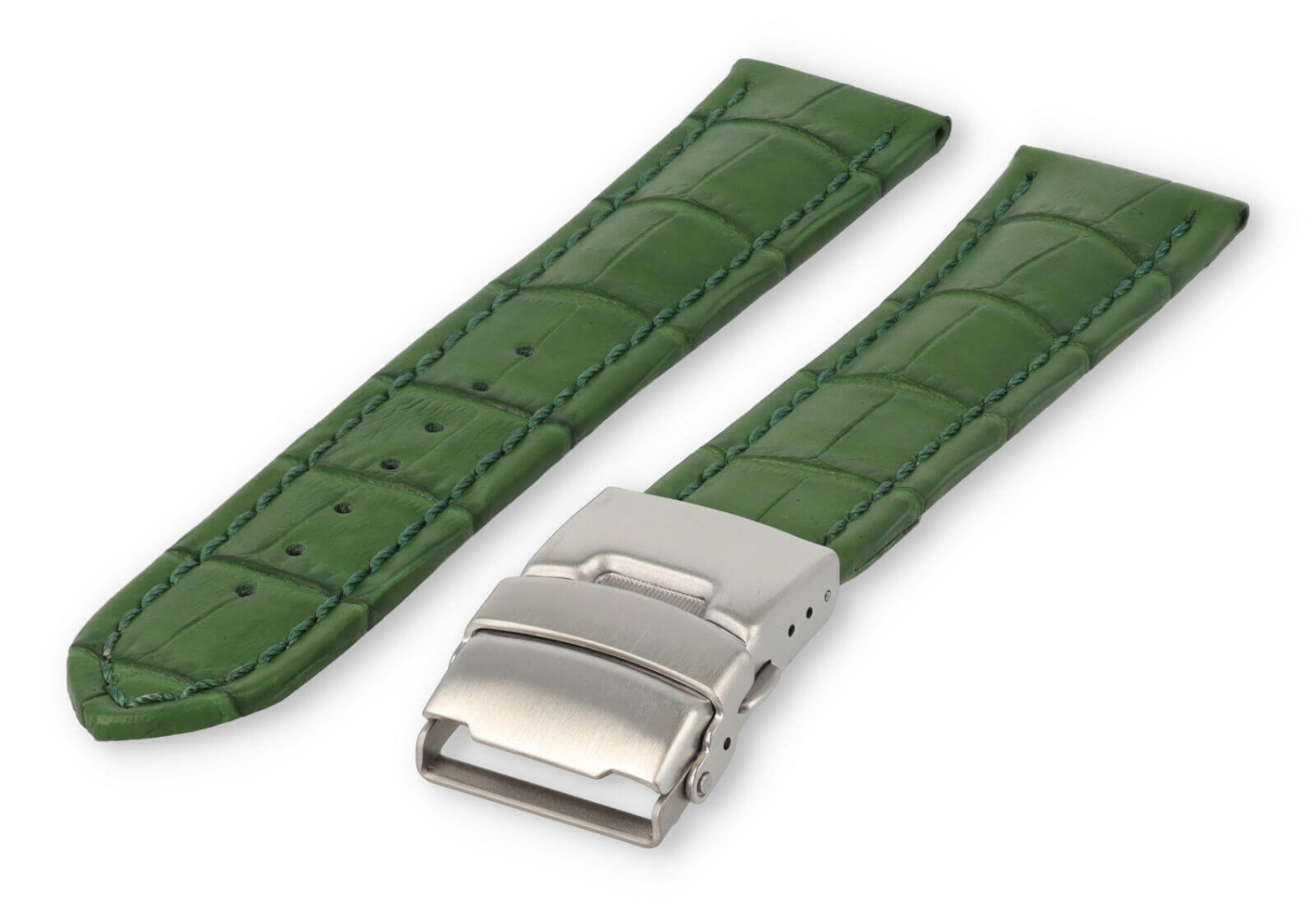Horlogeband met vouwsluiting 22mm groen leer