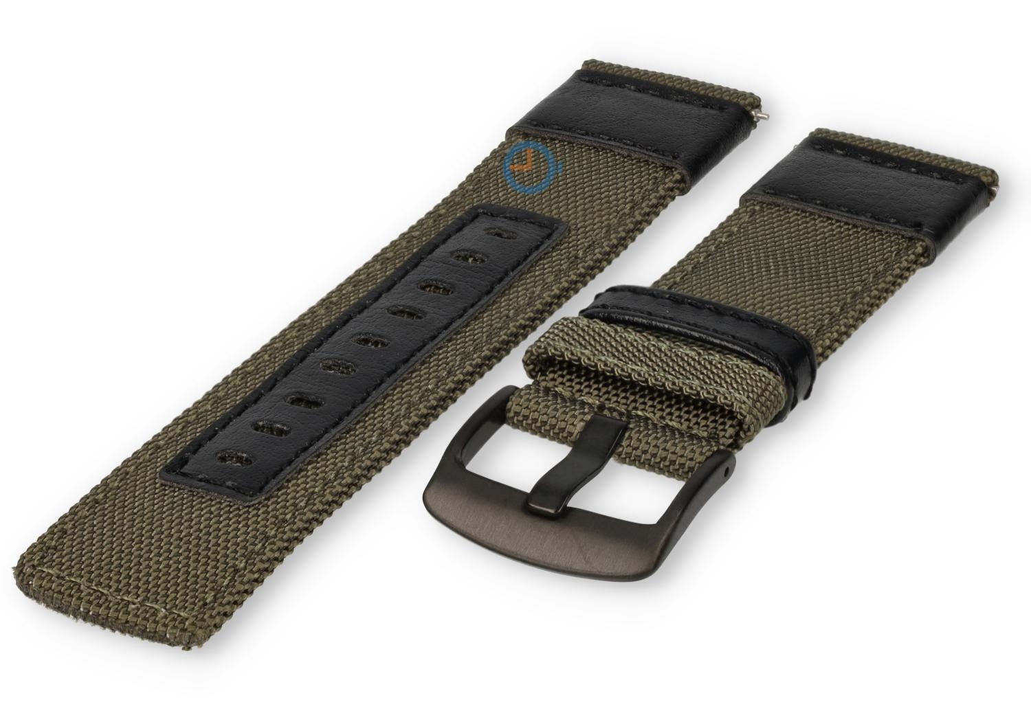 Hybride horlogeband - nylon/leer - 20mm groen