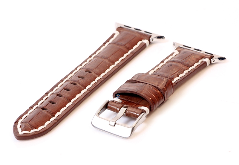 Apple Watch bandje van echt krokodillenleer bruin - 44/45/46/49mm