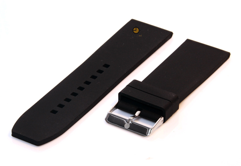 Horlogeband 28mm zwart siliconen glad