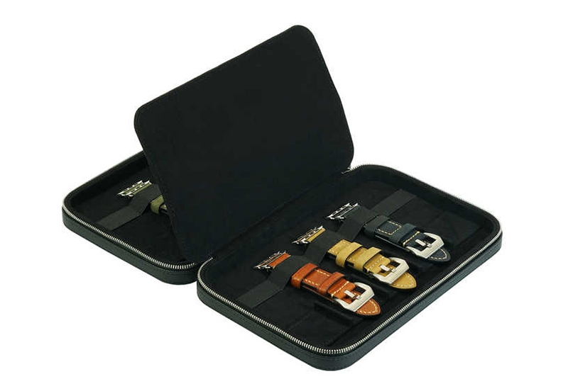 Etui voor 10 horlogebanden - Cross pattern black velvet