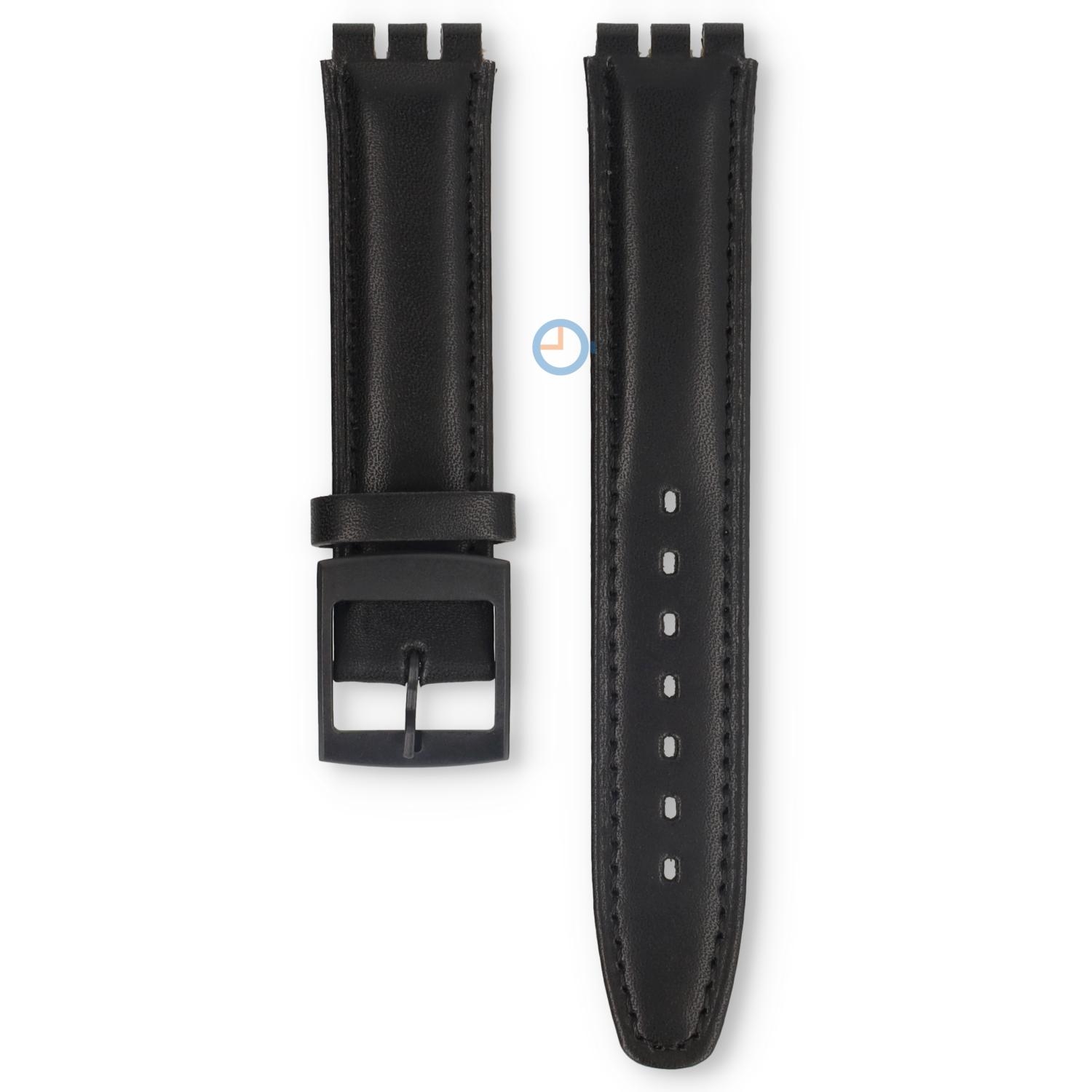 Swatch horlogeband 17mm zwart leer